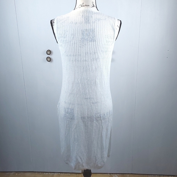 Tahari- Linen White Open longline Sweater Kimono Ribbed Slits Lagenlook Sz.M - Picture 4 of 8